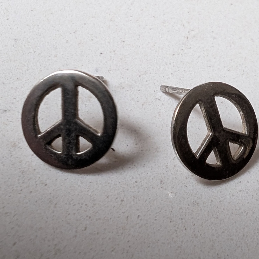Silver Peace Sign Stud Earrings